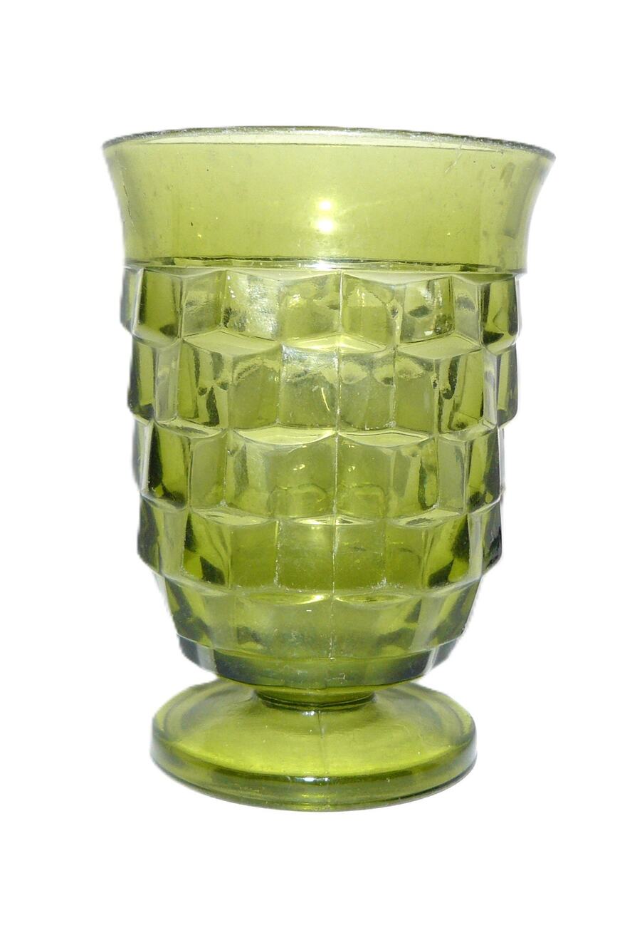 Vtg Set Of 4 Olive Green Cubist Footed Glasses Whitehall Style 4"